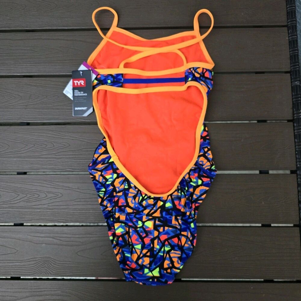TYR Durafast One Women's Orange Costa Mesa Trinityfit 1 PC Swim Sz 30 New - Picture 2 of 3